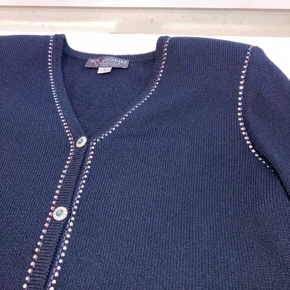 Vtg St. John Evening By Marie Gray Navy Blue Faux Diamond Knit Jacket Sz 6 - Picture 2 of 9